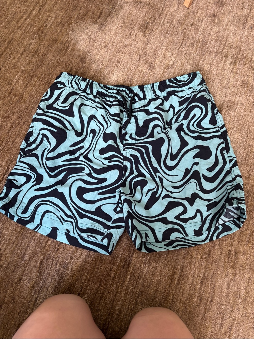 Forever 21 Men's Teal & Black Swirl Swim Trunks